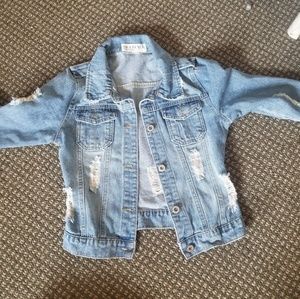 Distressed cropped denim jacket